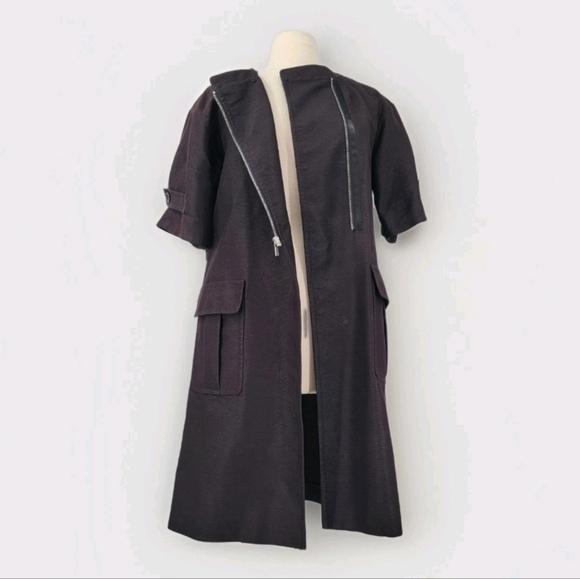 BCBGMaxAzria Black Topper Jacket Size Small Short Sleeve Mid Length Duster Coat - Picture 1 of 16